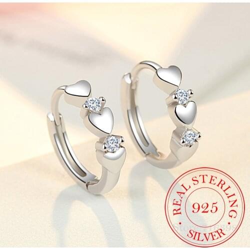 925 Sterling Silver Crystal Heart Stud Earrings for Women Gril Kids Bijoux Fashion Jewelry Pendientes Mujer Moda