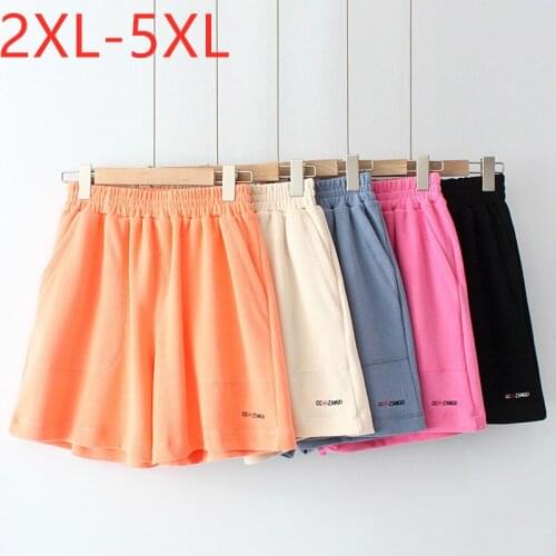 New 2021 Ladies Summer Plus Size Knit Shorts For Women Large Loose Orange Pocket Wide Leg Sports Shorts 2XL 3XL 4XL 5XL