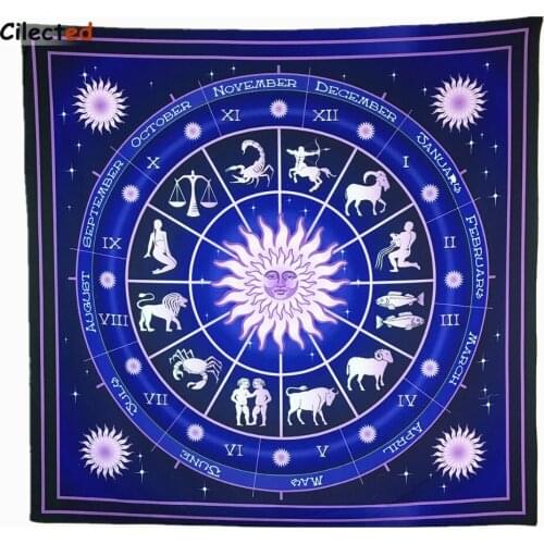Cilected Blue Horoscope Tapestry Indian Astrology Hippie Wall Hanging Ethnic Decorative Art Zodiac Tapestry 147CM Free Shipping