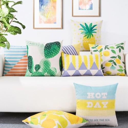 Mediterranean Simple Plant Geometry 6321 Pillow Case Home Decorative Sofa Chair Waist Pillow cover Thick Linen Cushion Cover