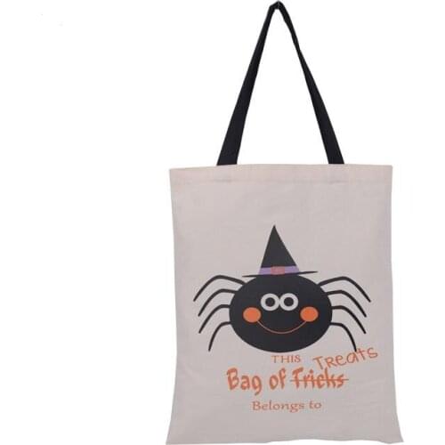 Halloween Gift Bags Large Cotton Canvas Hand Bags Pumpkin,Devil,Spider Printed Halloween Candy Gift Bags Gift Sack Bags SN1171