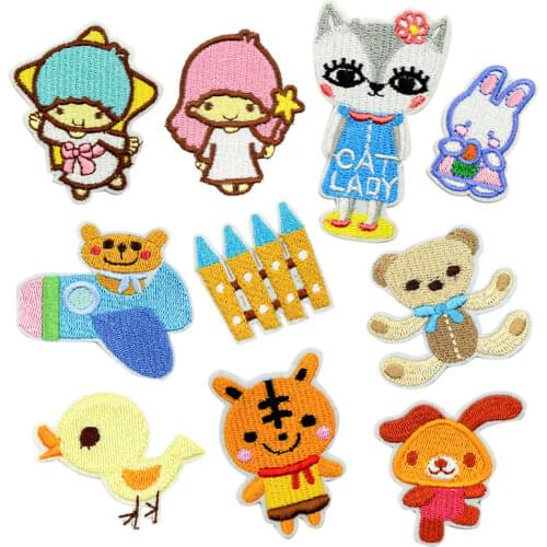 Cartoon Children Patch Embroidered Small Sticker Iron on Patches for Clothing Cute Stripe Applique on Clothes Sewing Accessories