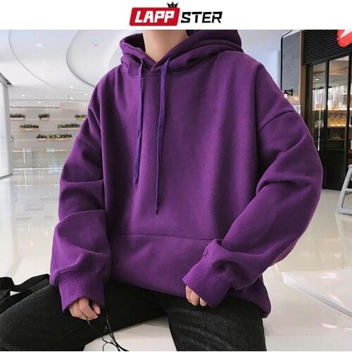 LAPPSTER Men Fleece Colorful Hoodies 2021 Autumn Mens Hip Hop Solid Hooded Sweatshirts Korean Fashions Black Winter Hoodie