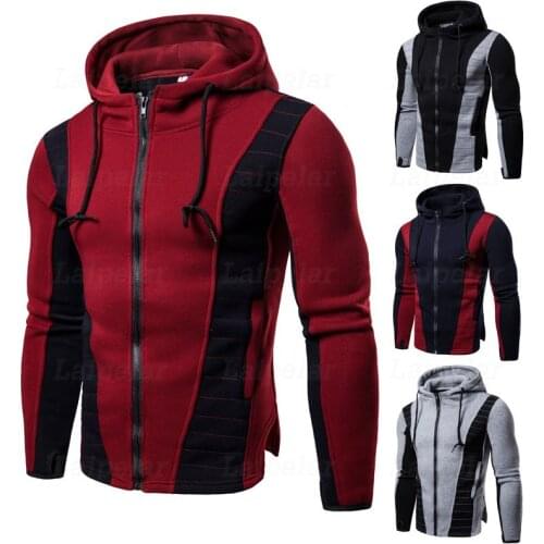 Laipelar 2018 Autumn Fashion Casual Patchwork Hoodies Men Hooded Sweatshirt Coat Slim Fit Pullover Hoody Zipper Jacket Tracksuit