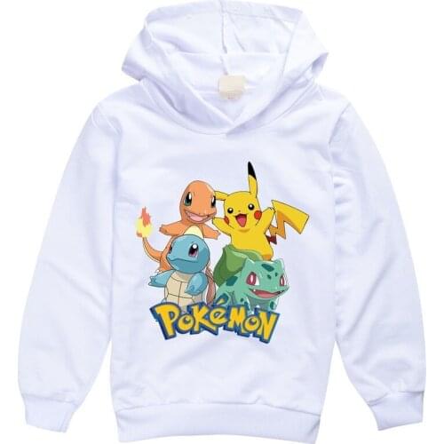 Pokemon Anime Pikachu Print Hoodie T-shirt Long Sleeves Cotton Children Sweatshirt Baby Boy Girl Coat Tops Hooded Sweater Casual