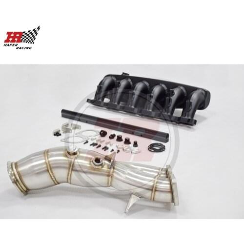 HP RACING 4.0'' SS304 N55 Billet Intake Manifold + Catless Downpipe For E82 E88 E93 3-Series 2011-2012 Single Turbo N55B30