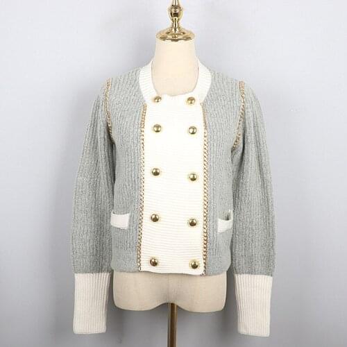 High Quality Chain Contrast Sweater Women 2020 Autumn and Winter New French Retro Long Sleeve Knitted Sweater Women