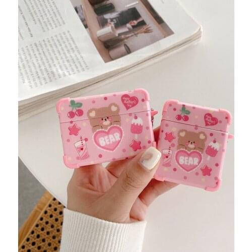 For Apple Airpods PRO /Airpods 2 Case Cute Korea Bear Pink Cartoon Protection Earphone Cover Fundas for Air Pod Pro 3 Case