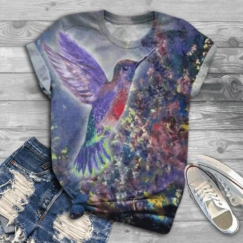 T Shirt Women Harajuku Tshirt Women Plus Size Color Bird Printed O-Neck Short Sleeve T-Shirt Tops Women 2020 camisetas mujer