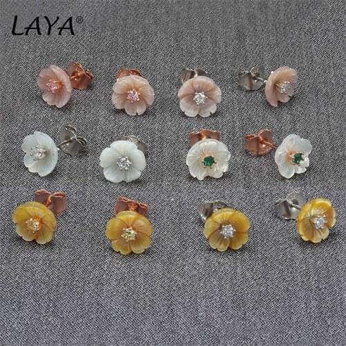 LAYA Real 925 Sterling Silver Fashion Natural Shell Flower High Quality Zircon Earrings Of Women Wedding Simple Fine Jewelry