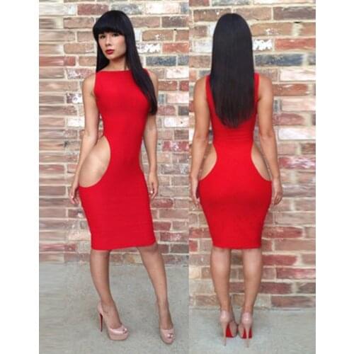 2 Color Cut Out Bandade Fashion Women Summer Navy Midi Women Dress Sexy Night Club Dresses Cheap Factory Price W203772