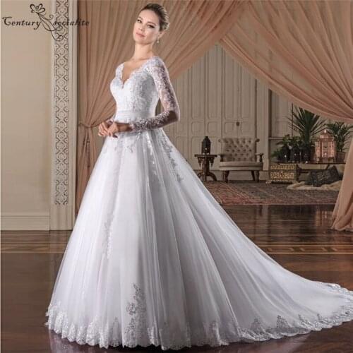 Princess Wedding Dresses for Women Bride 2021 Lace Appliques V-Neck Vintage Long Sleeve Bridal Gowns Plus Size Vestidos De Noiva