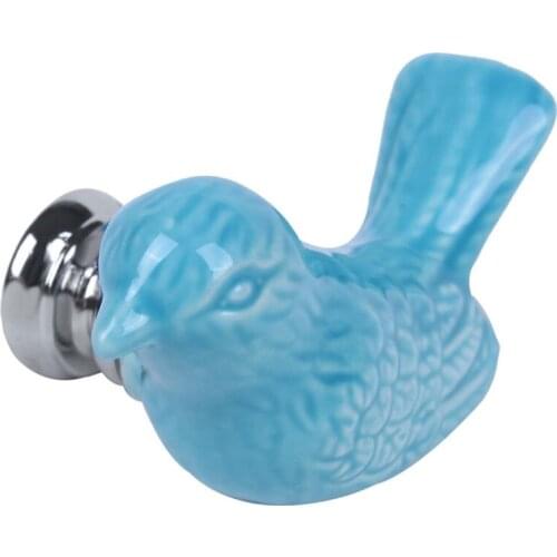 1PCS Bird Kitchen Cabinet Cupboard Ceramic Door Handles Drawer Knobs Wardrobe Pulls blue