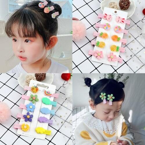 10Pcs Trendy Girl Hair Clip Accessories Candy Color Cloud Hairpin Colorful Lollipop Cartoon Animals Barrettes Kids Safe Headwear