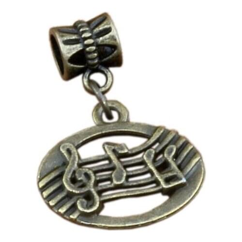 100pcs/lot Dangle Antique bronze Musical note Charm Big Hole Beads Fit European Charm Bracelet Jewelry 19.8x28mm A-293a