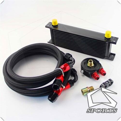13ROW AN-10AN UNIVERSAL ENGINE TRANSMISSION OIL COOLER BLACK+ FILTER KIT black british type