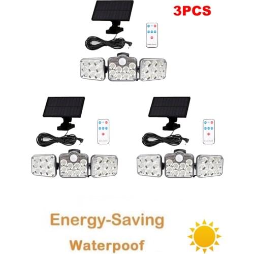 3pcs 138 led remote seperable Outdoor Bright Solar Light PIR Motion Sensor Security Lights 3 Adjustable Heads Waterproof Wall La