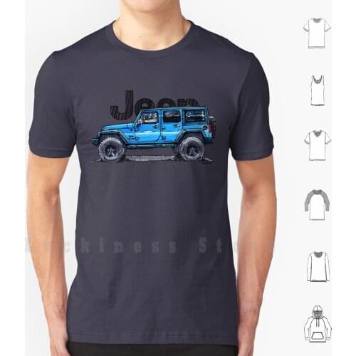 4dr Jk Unlimited-Blue T Shirt Print 100% Cotton New Cool Tee Rubicon Jk Muddy Jl Sketch Line Art Overland Offroad 4x4