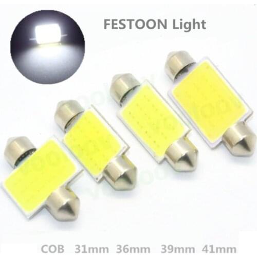 50Pcs White Festoon LED COB Bulbs 31mm 36mm 39mm 41mm Car Bulb For Auto Dome Map Reading License Plate Lights 12V 24V