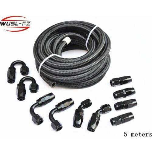 AN6 Nylon Braided Light Weight Oil Fuel Hose 5M Black+AN6 Swivel Fitting Black Hose End Oil Cooler Kits