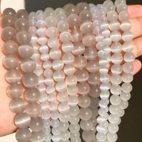 Natural Moon Stone Beads Gray Cat Eye Round Loose Spacer Beads 4/6/8/10mm Jewelry Making DIY Bracelet 15" Strand