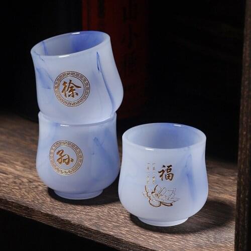 80ml Tea Cup Blue Jade Porcelain Tea Bowl Master Zen Cups Creative Puer Teacup Japanese Teaware Master Teacups Crafts As Gift