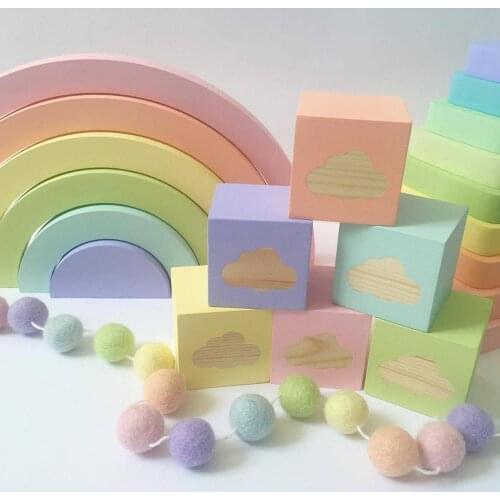 Nordic Style Home Decoration Desktop Small Ornaments Solid Wood Cloud Square Ornaments Kids Favor Toy Home Decor Kids Room Decor