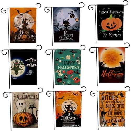 Double Sided Halloween Photography Background Cloth Spooky Ghost Pumpkin Black Cat Skull Banner Burlap Yard Outdoor Decoration