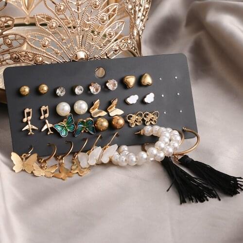 FNIO Fashion Tassel Pearl Drop Earring Set For Women Trendy Gold Geometric Circle Chain Earrings NEW Set of Earrings Jewelry