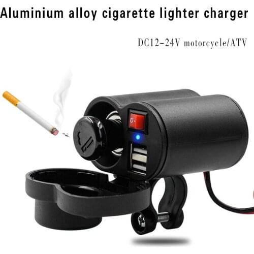 Motorcycle Cigarette Lighter Socket Dual USB Quick Charger Voltmeter Digital Clock Switch Control Waterproof OCP