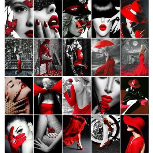 Huacan 5d DIY Diamond Painting Kit Woman Couple Diamond Embroidery Mosaic Full Square Black And Red Paintings On The Wall