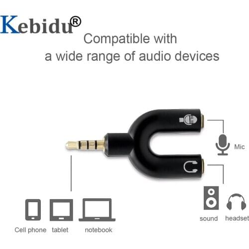 Kebidu U Shape 3.5mm Headphone Audio Splitter Microphone 2 in 1 Swivel Connector Adapter