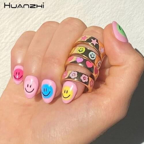 Smile Gal Ring Alien Flower Queen Rings Namel Thick Ring Size Luxury Spring Fine Lucky Jewelry Heart Clouds Rings for Women Gift