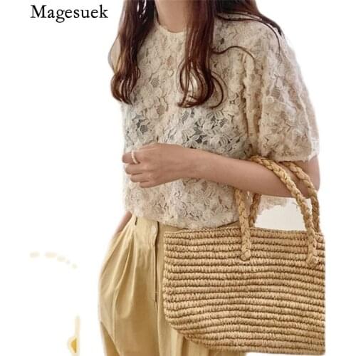 Korean Loose Short Sleeve Womens Shirts Sweet Flowers Lace Blouses Women Summer Top Fashion Apricot Clothing Blusas Mujer 15346