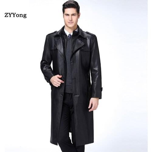 Leather Jacket Men 2020 Casual Clothing Mens Long Leather Jackets Coats Streetwear Winter Leather Overcoat Plus Size M-5XL
