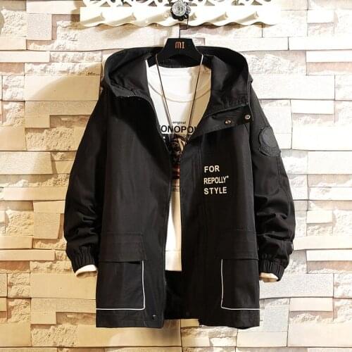 5XL-M Autumn Winter Fashion Letter Print Front Big Pockets Hooded Jacket Men Clothing 2021 Loose Casual Outwear Coats