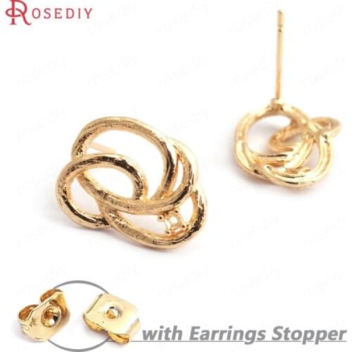 F007)10 pieces 16x12mm 24K Gold Color Brass Winding Wire Stud Earrings High Quality Diy Jewelry Findings Accessories
