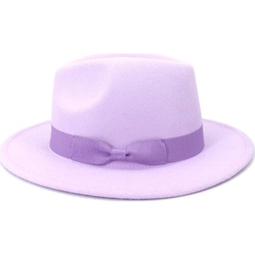 Lavander fedora hat bowKnot band Felt hat Jazz Hats Cowboy Hat For Women And Men solid Color Cap top Hat Wholesale La cheapue