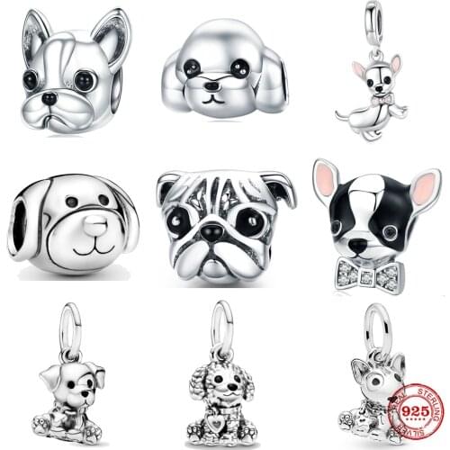 Hot Sale Cute Animal chihuahua French Bulldog Bead fit Original Pandora Charms Silver 925 Bracelet for Women Fashion Jewelry
