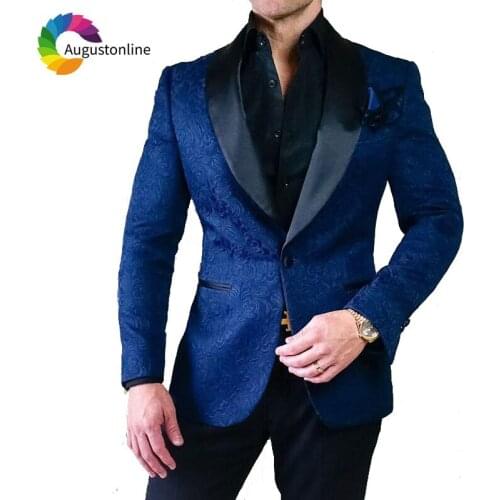 Custom Made Printed Pattern Navy Blue Men Wedding Suits Elegant Slim Fit Groom Tuxedo Costme Homme Blazer Jacket Pants 2Piece