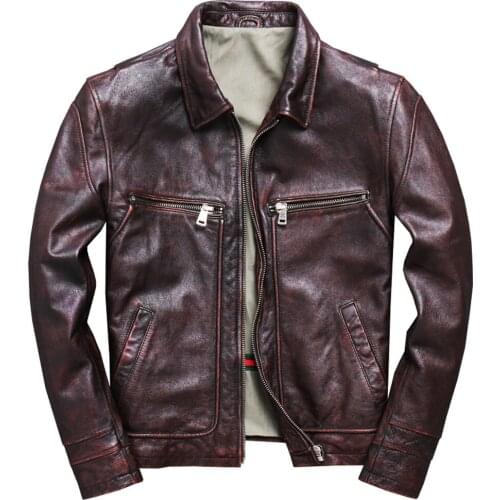 Motorcycle Leather Jacket Men Natural Cowhide Moto Coat Men Biker Leather Coat Genuine Leather Trench Coat Man European Fashion
