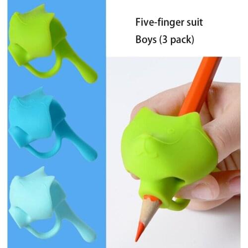 2021 New 3 Piece Five-finger Pen Holder Silicone Baby Children Learning Writing Corrector Pencil Set Stationery Boy Girl