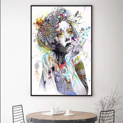 Girl With Flowers Abstract Canvas Art Prints Girl With Butterfly Modern Wall Posters Pop Art Pictures For Living Room Cuadros