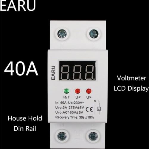 1 pc 40A 220V Self Recovery Automatic Reconnect Over & Under Voltage Protector Lightening Protection Relay LCD Voltmeter Monitor