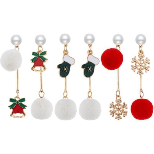 Christmas Long Female Earrings Red Bell Green Gloves Snowflake Inlaid Rhinestone Pendant Alloy This Fashion Jewelry Gift