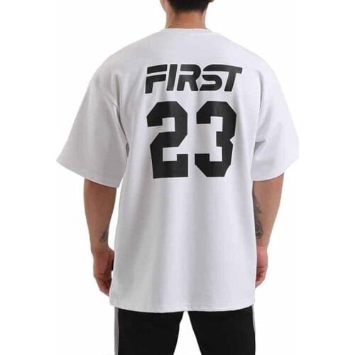 Gym Men T Shirt Short Sleeve Loose T Shirt Summer For Mens Fashion White Black T Shirt Man Casual Cotton Fitness Clothing Tops