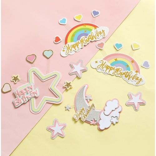 Cake Decoration Three-tier Moon Star Rainbow Birthday Cake Insert Card Cake Plug-in Gift Party Decoration