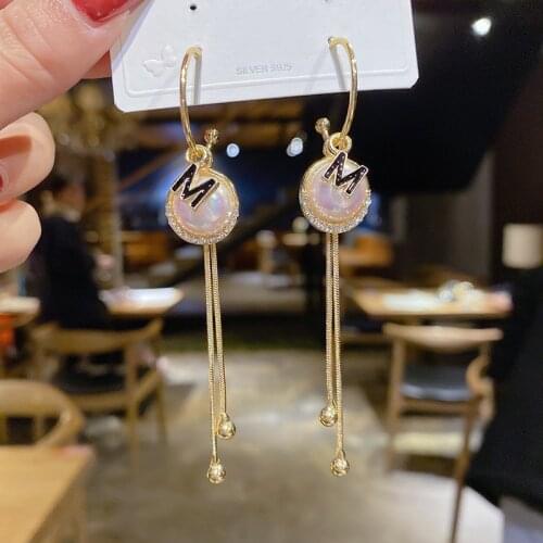Long Tassel Crystal Letter D Pendant Earrings for Women 2021 New Korean Statement Earring Girl Party Jewelry Accessories Gifts