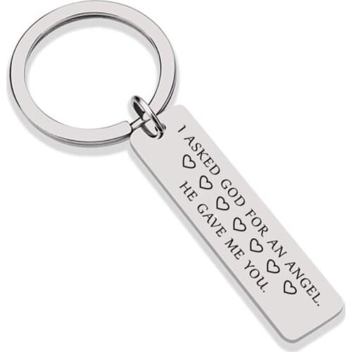 I Asked God for An Angel He Gave Me You Keychain Keyrings Gift for Her Wife Girlfriend Daughter Graduation Gifts Stainless Steel