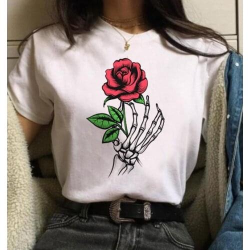 New Rose Printed T-shirts Womens Round Neck Short Sleeve T-shirts Women Casual Tshirts Summer Fashion Grunge Aesthetic Shirt